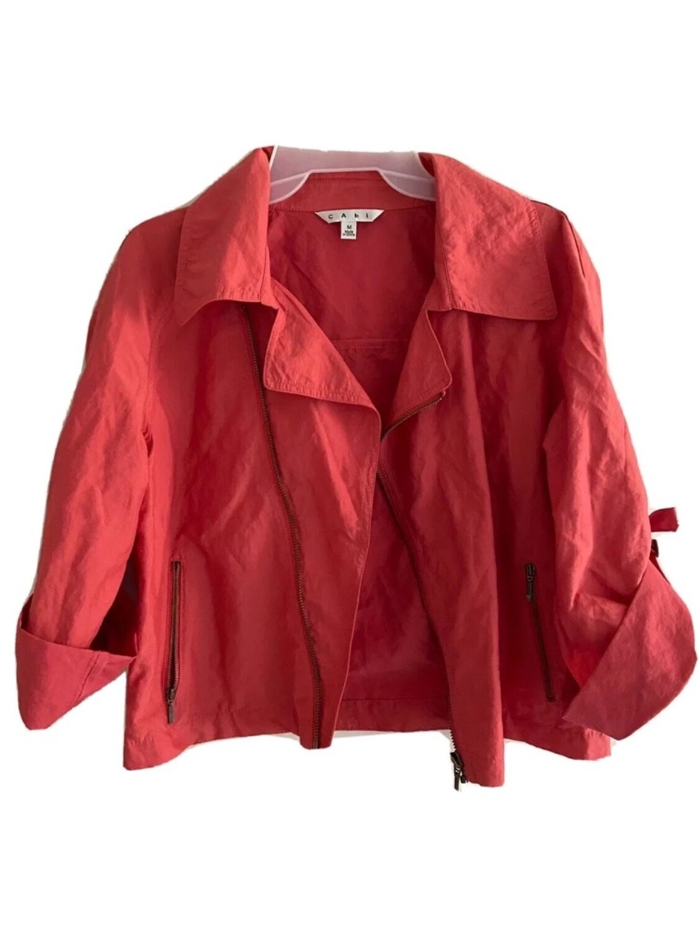 CAbi | Womens Size M Medium Red Motorcycle Jacket Crop Asymmetrical